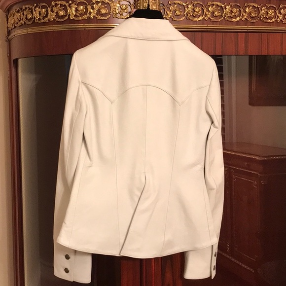 Bebe 100%Genuine Leather embroidered white blazer jacket Sz.XS - Picture 7 of 16